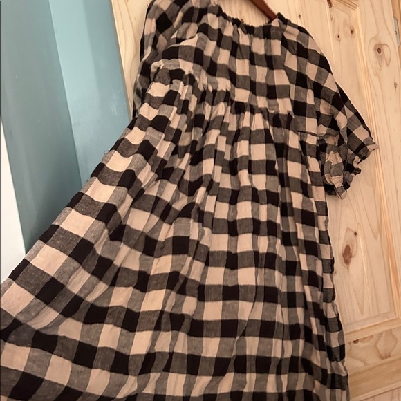 Handmade linen Off On checkered oversized babydoll dress XL - Picture 3 of 4